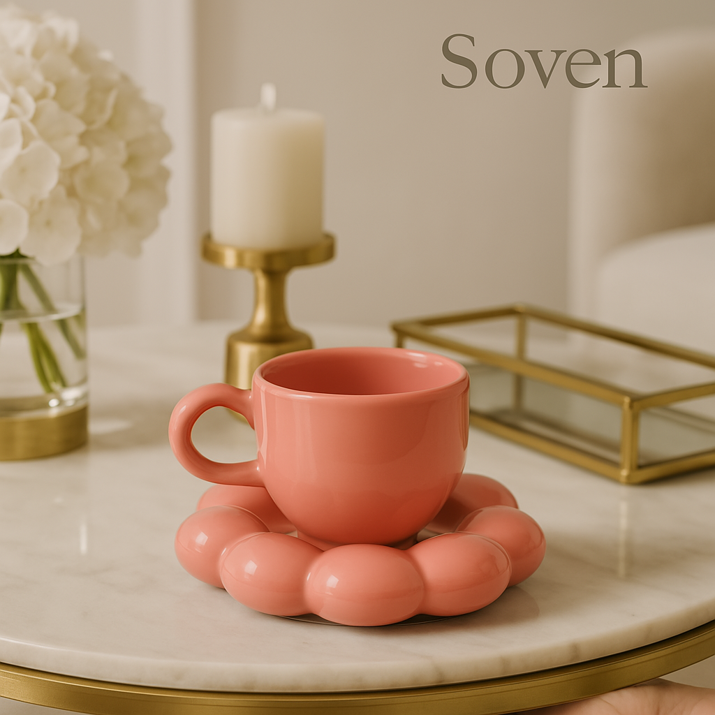Cloud Sip Cup & Saucer - Sunflower Set ( Blush Pink )
