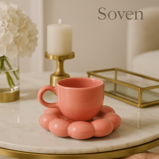 Cloud Sip Cup & Saucer - Sunflower Set ( Blush Pink )
