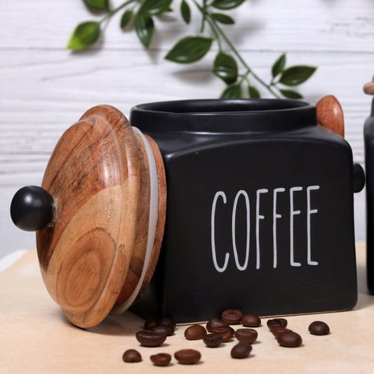 Matte Black Tea, Coffee & Sugar Canister Set ( Set of 3 )
